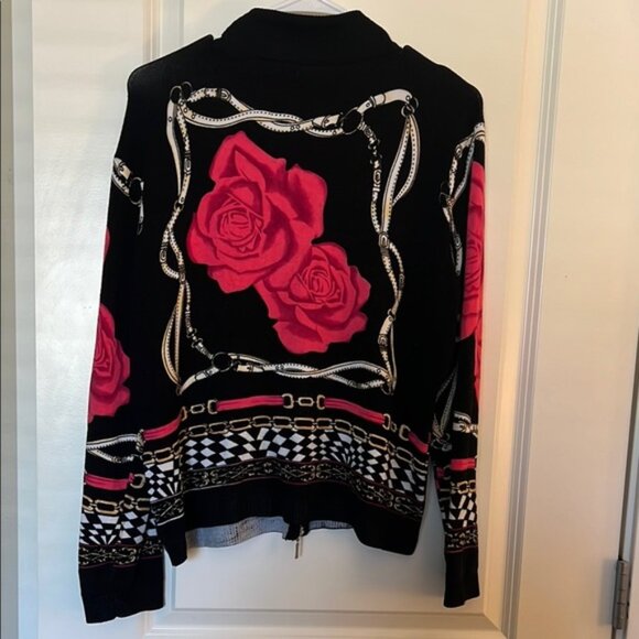 Sylvia Oh Lemieux Studio Embellished Black Cardigan Roses Large (Size 4) - Picture 5 of 6